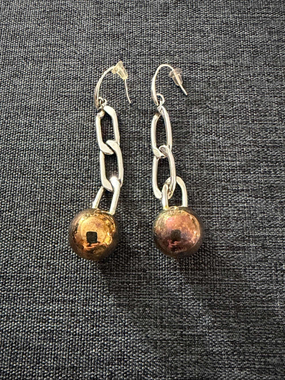Robert Lee Morris Silver Link Drop Earrings with Metallic Bronze Spheres